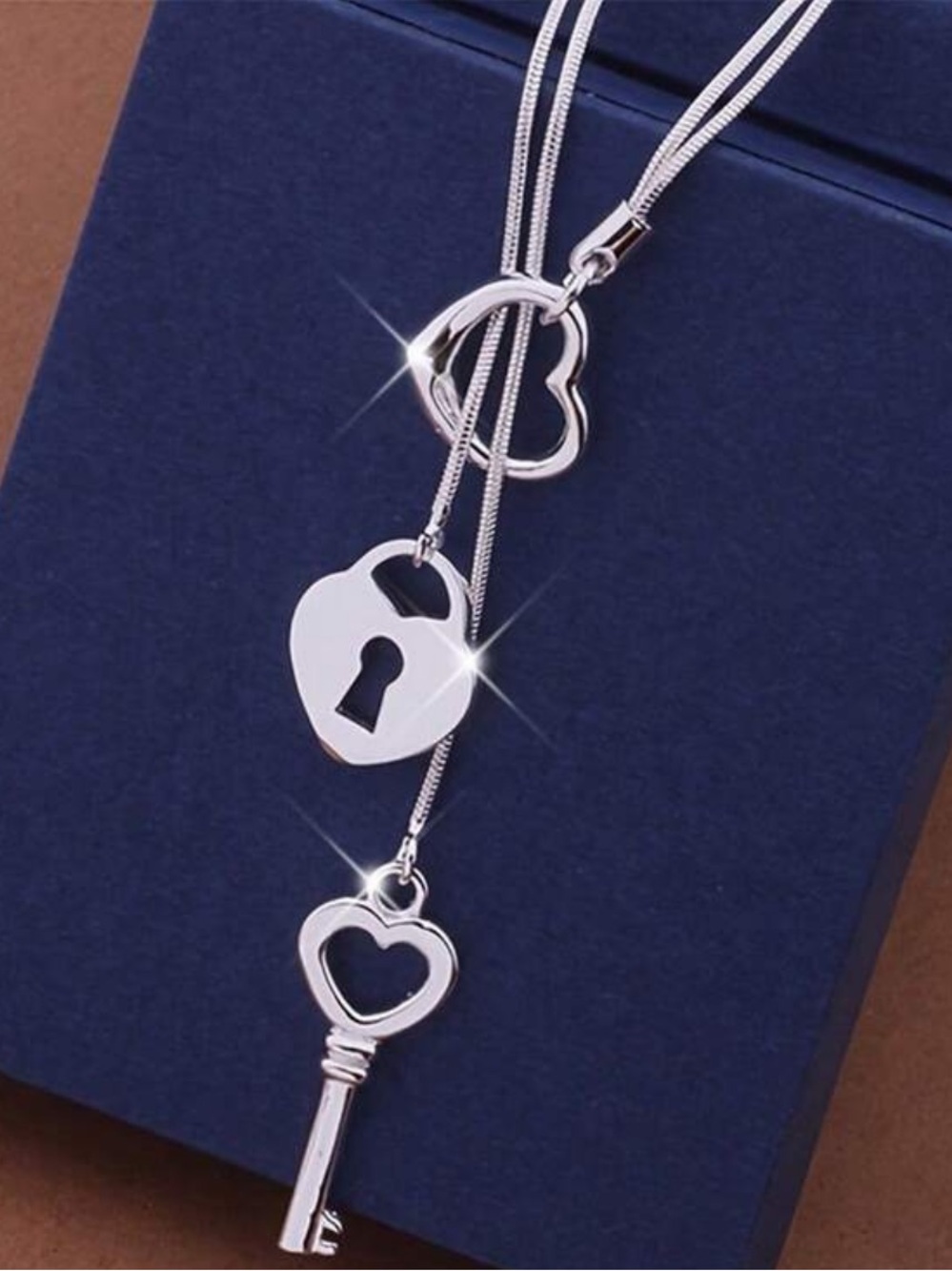 925 Sterling Silver Peekaboo Heart Lock and Key Necklace